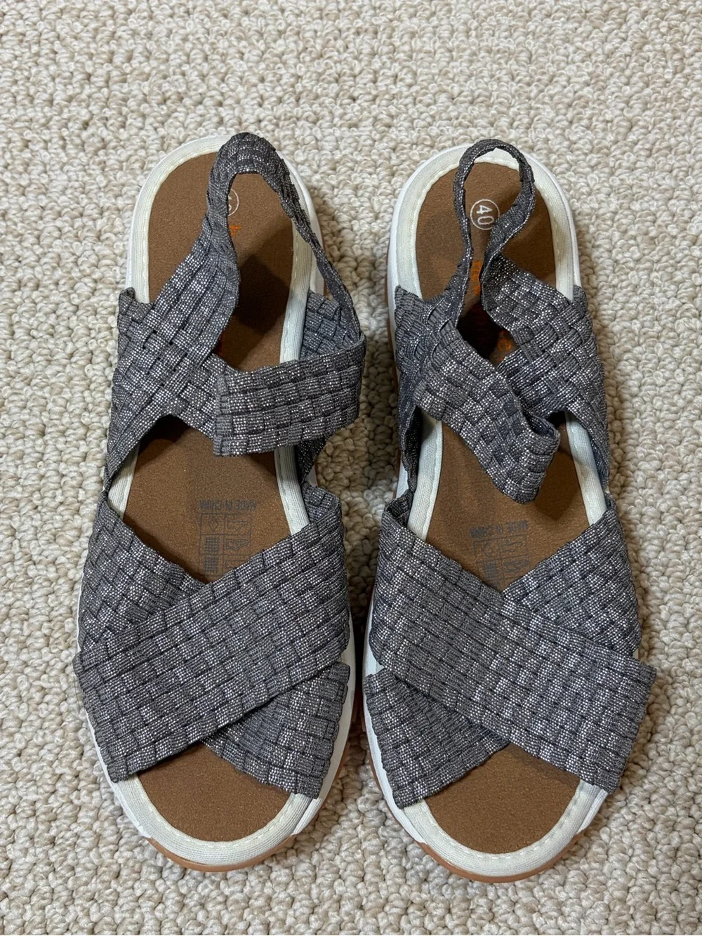 Bernie Mev Metallic Silver Open Toe Comfort Sandals US 9 EU 40 Lightweight